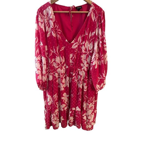 Torrid Chiffon Swiss Dot Babydoll Balloon Sleeve Floral Dress ruffle - Picture 1 of 8